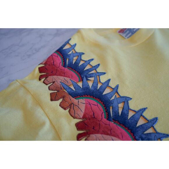 Vtg 90s Hanes Glitter Iron On Aztec Sun Graphic Tee L Single Stitch Southwest - Picture 6 of 16